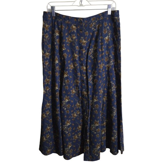 Toad&Co Manzana Paneled Midi Skirt Midnight Leaf Print Organic Cotton Size L - Picture 2 of 12